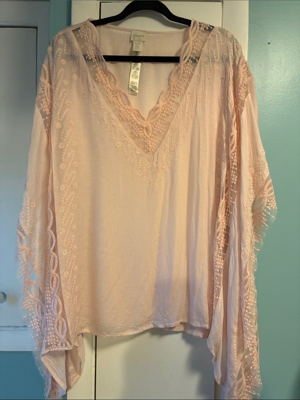 Chico's Blush Pink Lace-Trim V-Neck Tunic